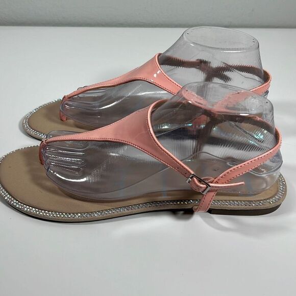Elle Womens Rhinestone Sandals Strappy Open Toe Separator Bling Peach Size 10 - Picture 3 of 8
